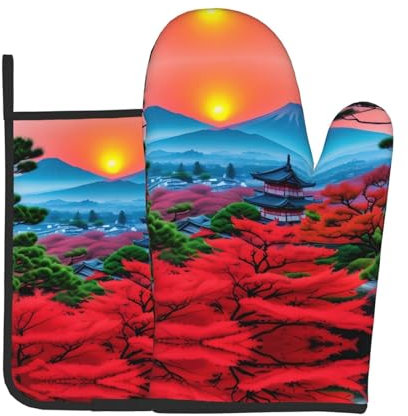 YYHWHJDE Lot de 2 maniques et maniques japonaises de qualité pour ouvrir les couvercles de casserole dans la cuisine Motif soleil rouge