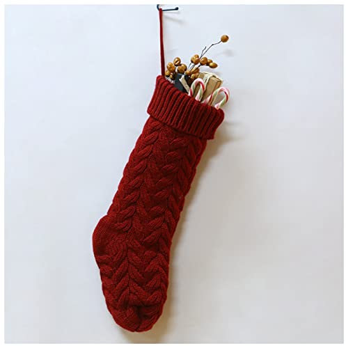 Sackleinen weihnachtsstrumpf Twist Gestrickte Weihnachten Strumpf Weihnachten Geschenk Tasche Weihnachtsdekoration mit hängendem Seilbeutel Weihnachten Party Home Decoration Weihnachtsstrumpf(Red,46cm