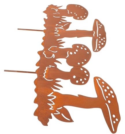 PAMINGONO Wetterfeste Gartenstecker Pilzfigur aus Eisen in Rostiger Optik mit Pilzförmigem Design Einfache Platzierung für Outdoor und Patio Dekoration für Gartenliebhaber
