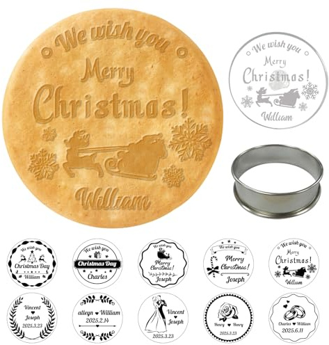 Personalisierter Weihnachts Keksstempel mit Frohe Weihnachten, Individuell Familien Keksstempel mit Namen, Formen zum Backen von Keksen von Hand, Geschenke zum Backen für Familie Freunde und Kinder