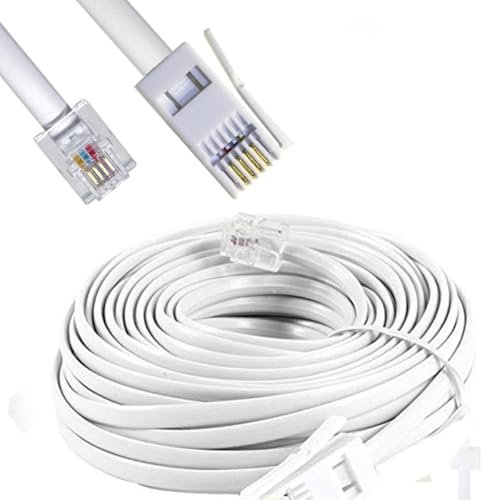 Zguziji 25m white BT Phone to RJ11 Cable 6P2C,Internet Cable for BT,Internet,Broadband,Modem,Router and Landline Telephone