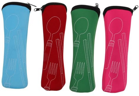 Happyyami 4pcs Cutlery Set Neoprene Portable Utensil Pouch Camping Flatware Organizer Wear-Resistant Picnic Bag for Outdoor Dining