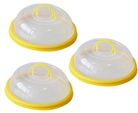 Cabilock 3pcs Microwave Food Cover Heat-Resistant Microwave Dish Lid Handle Yellow Anti-Splatter Preservation Covers for Kitchen and Home Use