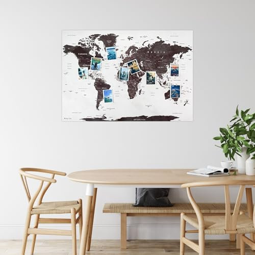 ITCHY FEET XL Weltkarte als Pinnwand | Reiseziele und Urlaub pinnen | Landkarte aus edlem Kunstleder in Grau | DIN A1 84 x 59 cm, inkl. 50 Pins