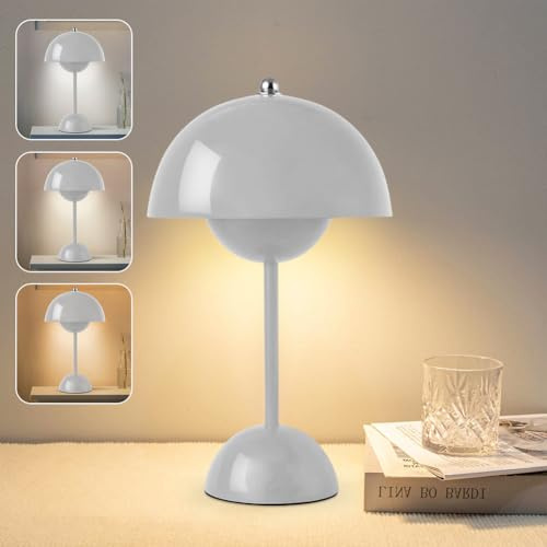 DASIAUTOEM Pilzlampen Tischlampe, LED Akku Tischlampe Kabellos, 3000k-6000k Moderne Aufladbar Touch Dimmbar Nachttischlampe mit 3 Helligkeitsmodi, Pilz Lampe für Schlafzimmer Wohnzimmer (Grau)