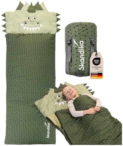 Skandika Kinderschlafsack Soti | Camping Schlafsack für Kinder bis 150 cm, buntes Design Fuchs/Einhorn/Dino/Löwe, mit Baumwolle, maschinenwaschbar | Kinderschlafsäcke, Deckenschlafsack