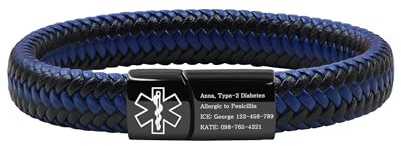 Oneress Medizinisches Alarm-Cuff-Armband Für Männer Und Frauen, Schwarzes Edelstahlverschluss-Notfall-ID-Armband, PU-Leder Gesundheitsinformationsband YA5551