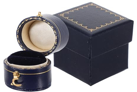 TOPPERFUN Scatola Portagioielli con Bordi Lucidati Leggera e Facile da Trasportare Vintage Ovale in Carta Similpelle Blu per Conservare Anelli con Stile