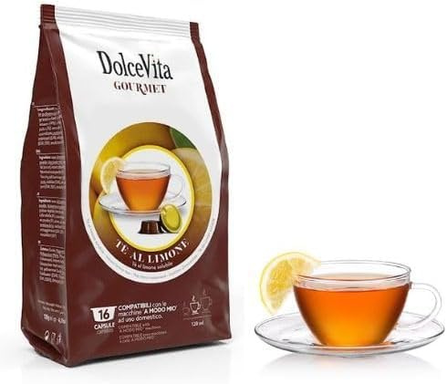 96 Capsule TE AL LIMONE Compatibili con Lavazza A Modo Mio Marchio Dolce Vita - Prodotto Senza Glutine - Senza Lattosio - Senza Caffeina - Vegano -