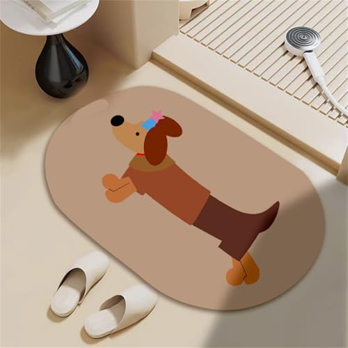 Odot Alfombra Baño Secado Rápido Alfombrilla de Baño Estampado de Perro Salchicha Antideslizante de Piedra Diatomita Súper Absorbente Alfombra de Baño Felpudo Suaves y Delgadas (Marrón,40x60cm)