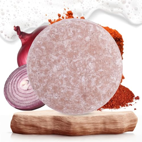 Champú Sólido con Cebolla Roja y Arcilla Roja | Shampoo Natural Fortalecedor y Estimulante del Crecimiento | Purifica, Aporta Volumen y Brillo | Sin Sulfatos, Vegano, Artesanal y Zero Waste – 65 g