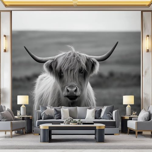 3D Effect Photo Wallpaper Minimalism Animals Cows, 157 x 110 inch (W x H) Panoramic Custom Photo Wallpaper Wall Mural - Light Gray Eco-Friendly Wall Sticker Poster Decoration