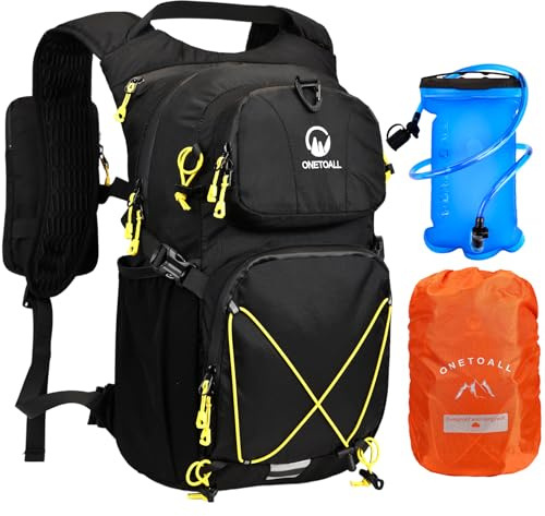 ONETOALL Zaino Trekking 20l con Bolsa de Agua 2L e Coprizaino, Zaino MTB Idratazione, Zaino Sci Trail Running Impermeabile per Uomo e Donna per Moto Bici, Escursionismo e Montagna