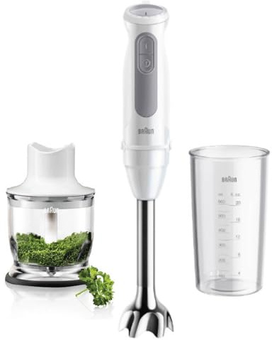 Braun MultiQuick 5 Stabmixer MQ5200WH (1000 Watt) inkl. Mix- und Messbecher mit Braun MQ 30 Zerkleinerer-Aufsatz (500 ml) für Kräuter, Hartkäse und Nüsse, Weiß