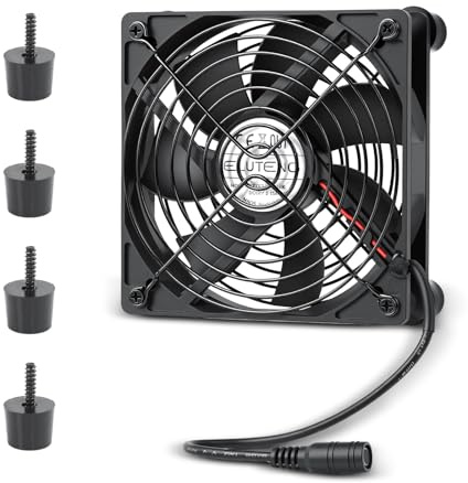 ELUTENG 120 mm PC-fläkt, DC 12V husfläkt med metallgaller (1700 RPM), tyst datorfläkt med 4 stötdämpande fötter för dator, server, gaming-dator, AV-kabinett, router
