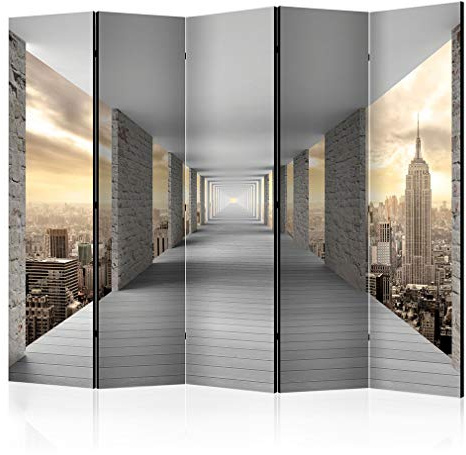 decomonkey Paravent Raumteiler Innen Stadt, 225x172 cm, 5-teilig, Tunnel | Beidseitig, Mauer, Wohnzimmer, Room Divider, Wall, Raumteiler Stehend, Trennwand, Sichtschutz, Spanische Wand, Holz