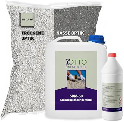 ST-EP Steinteppich Komplett-Set (Bianco Carrara) für ca. 2,5m² inkl. 2K Epoxidharz Bindemittel, natürlicher Steinboden, Marmorkiess