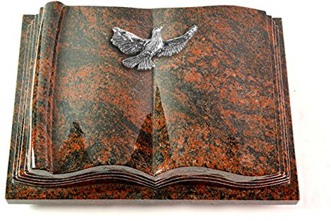MEMORUM Grabmale Grabbuch, Grabplatte, Grabstein, Grabkissen, Urnengrabstein, Liegegrabstein Modell Antique 40 x 30 x 8-9 cm Aruba-Granit, poliert inkl. Gravur (Aluminium-Ornament Taube)