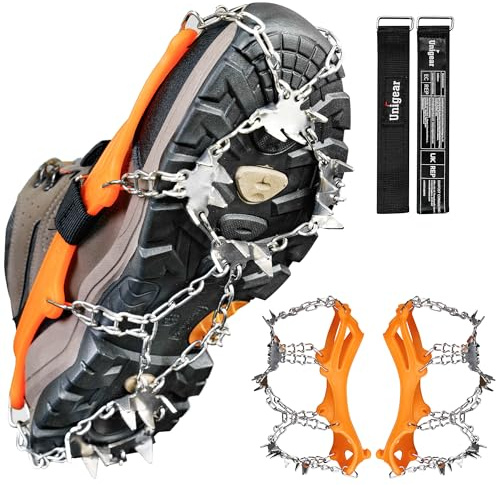 Unigear Grödel für Wanderschuhe, Steigeisen 24 Schuhspikes für EIS, Schnee | Spikes für Schuhe Winter, mit Anti-Rutsch-Traktion, für Walking, Joggen, Klettern, Trail, Running, Trekking und Wandern