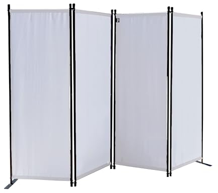 QUICK STAR Paravent 4 Teilig 165 x 220 cm Stoff Raumteiler Trennwand Balkon Sichtschutz Stellwand Faltbar Weiß
