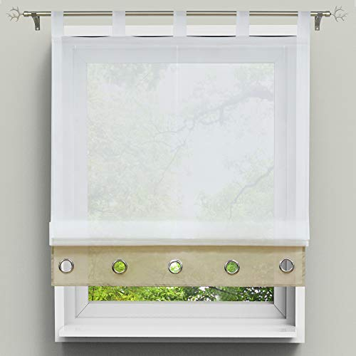 HongYa Raffrollo Voile Bändchenrollo Transparenter Vorhang Raffgardine mit Schlaufen H/B 155/120 cm Sand