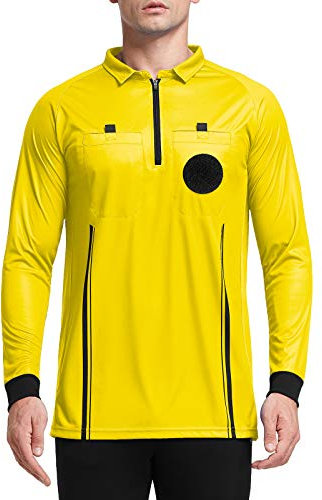 FitsT4 Sports Men's Pro Soccer Referee Jersey Long Sleeve Ref Shirt Yellow Medium