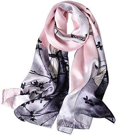 STORY OF SHANGHAI Femme Foulard 100% Soie Coloré Echarpe Léger Elégant Coupe Manuel Meilleur Cadeau pour votre Lady,Taille unique,Peinture Chinoise-papillon