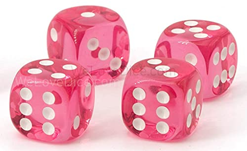 16mm W6 Würfel rosa transparent/weiß - Made in Germany! - 5Stk