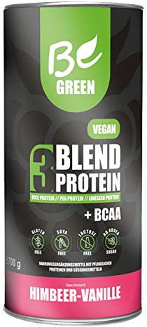 BeGreen 3Blend Vegan-Protein mit BCAA und B12, Himbeer-Vanille, Pflanzliches Eiweisspulver aus Reis-Erbsen-Leinsamen-Protein, laktosefrei, glutenfrei ohne Zuckerzusatz, 700 g Pulver, super lecker