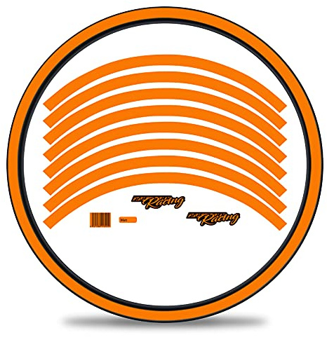 Finest Folia Set of 16 Wheel Rim Stickers for Bicycle Rims in Classic Design Complete Set for 27 Inch / 29 Inch Ebike Road Bike Mountain Bike MTB Balance Bike (Neon Orange, Matte)