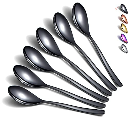Black Tea Spoons, 6-Piece Silverware Set, Stainless Steel, 6.6 Inches, Dishwasher Safe