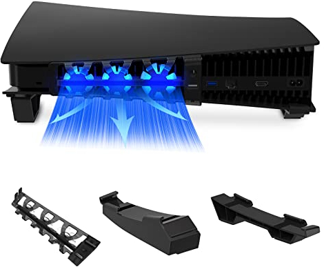 NexiGo PS5 Support Horizontal avec Ventilateur de Refroidissement, [Design Minimaliste], Compatible avec Les Éditions Disc & Digital de PS5, Lumière LED Intégrée, Port USB, Facile à Installer