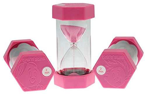Tink n Stink Large Sand Timer 2 Minute Pink Hourglass with Robust End Caps Quiet Time Management Classroom Games Home Office