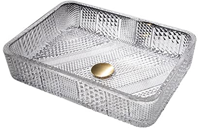 Ksunun Waschbecken Glas, Aufsatzwaschbecken, Waschtisch Aus Klarem Glas, Rechteck Hand Waschschale, Kleines Mini Handwaschbecken, Bad KüChe GäSte Wc, Waschbecken Bad Modern, 46 X 33 X 11 cm