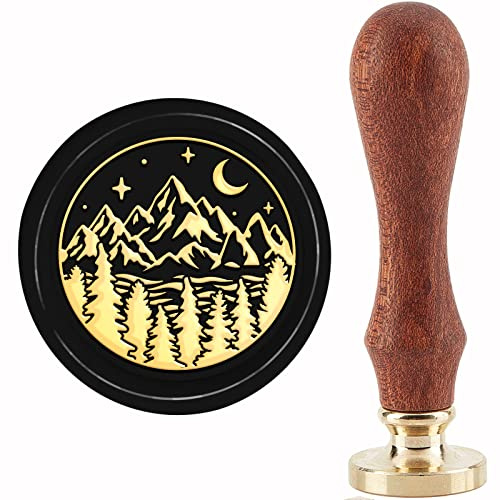 craspire Bergwachs-Siegelstempel, Waldsee, Natur, Siegelstempel, Kupfersiegel, Retro, Vintage, Abnehmbarer Messing-Stempelkopf Mit Holzgriff Für Hochzeitsbrief, Einladung, Umschlag, Karten