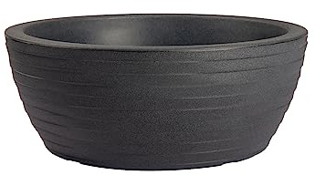 NICOLI THETIS Vaso Rotondo in Resina Con Effetto Costolato, Fioriera Grande Esterno e Interno - Per Terrazzo e Giardino, Resistente UV e Intemperie, Design Italiano Made in Italy - Antracite Ø30 cm