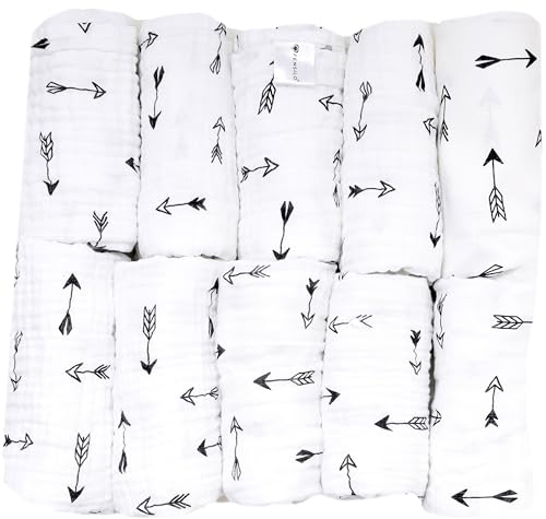 FENSILO - Spucktücher|10er Pack 70x70 cm|Mullwindeln|Mulltücher| Stoffwindeln|Spucktücher für Jungen und Mädchen|Baby Mullwindeln|White Arrow