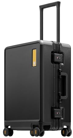 LEVEL8 Koffer, Reisekoffer Aluminium Rahmen, Handgepäck Koffer Cabin Trolley Hartschalen Spinner Mit Doppelte TSA Schloss Hartschalenkoffer Reißverschlussloses Gepäck-HeGent (56cm,38L,Schwarz)