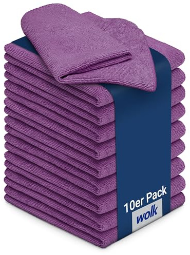 Wolk Mikrofasertücher 40x40 cm 10er Pack lila | fusselfreie Putztücher & Reinigungstücher, Mikrofasertuch für Küche Bad Auto, Putzlappen & Poliertücher, 200 g/m²