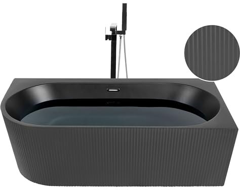 Vasca moderna angolare sinistra 170 x 80 cm Acrilico finitura scanalata Bagno Nero opaco