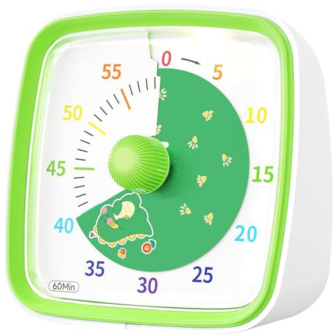 Yunbaoit Visueller Timer für Kinder & Erwachsene, 60 Minuten Dinosaurier Countdown Timer mit Stummer Flash Funktion, Zeitmanagement Tool für Klassenzimmer, Haus, Küche, Büro (Grün)