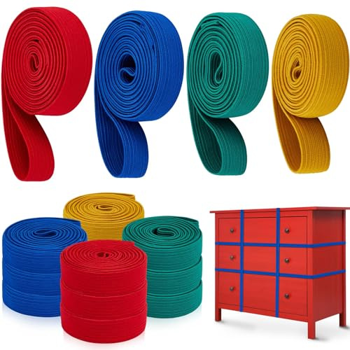 Wovnet 12 Pcs Extra Large Moving Rubber Bands for Furniture, 4 Assorted Colors: Red, Blue, Green, Yellow (Rubber, Unit Count: 12)