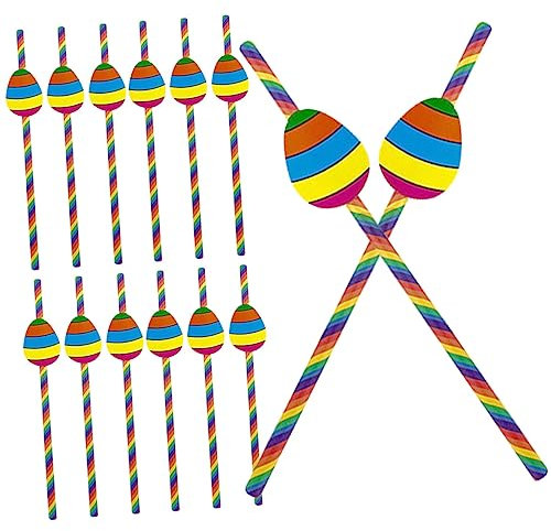 Ipetboom 40pcs Easter Egg Straws Pastel Rainbow Colors Paper Straws for Party Birthday Easter Decoration Drinking Supplies