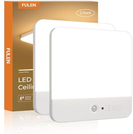 FULEN Deckenlampe Badezimmer mit Bewegungsmelder, Kabellos LED Deckenleuchte Dimmbar mit Batterie Wiederaufladbar,3 Farbtemperaturen,Fernbedienung mit Timer,Lampe Decke für Flur,Keller,Treppenhaus