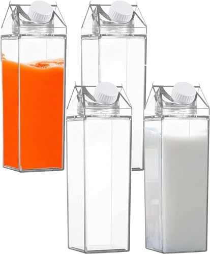 Bouteilles en Carton de Lait, 500ml/1L Bouteille d'eau Transparent en Plastique, Gourde à eau Portatif, Bouteille de Jus Vide Boissons Limonade thé Glacé pour Frigo Camping Pique-nique Sport Voyage