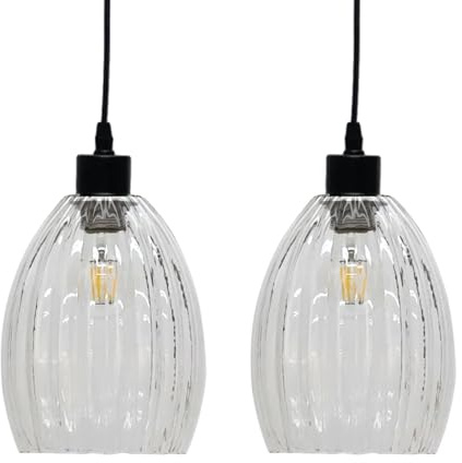Set of 2 Birch - Clear Fluted Glass Easy Fit Pendant Shades