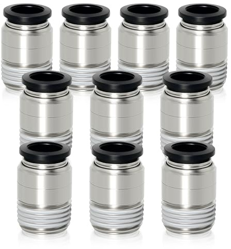 TAILONZ PNEUMATIC Racores de conexión a presión redondos, rectos, macho, de 8 mm de diámetro exterior x rosca BSP de 3/8 pulgadas POC8-03 (paquete de 10)
