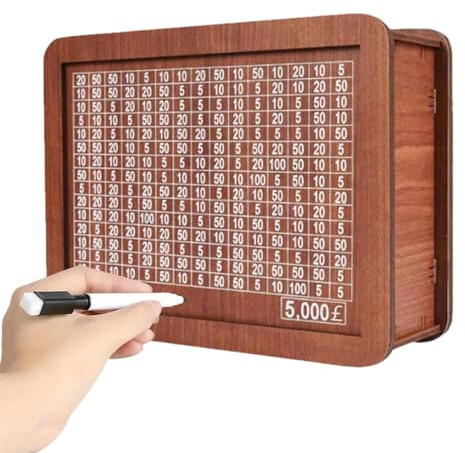 Wooden Money Box with Counter, 5000/10000 EUR/USD/GBP Saving Challenge Box for Boys Girls Adults, Markable Piggy Bank with Fixed Target, Reusable Coin Jar Cash Tin for Home, Personalised Gifts