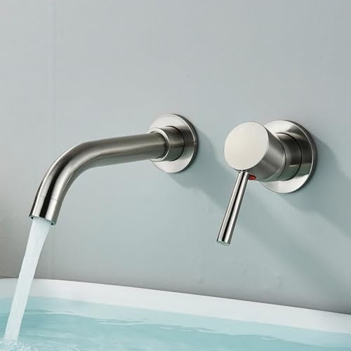 CCYENG Brushed Gold Basin Faucet Concealed Wall Mounted Faucet Tap 360 Rotation Single Handle Hot Cold Water Bath Mixer Tap (Brushed Golden) (Brushed Nickel)