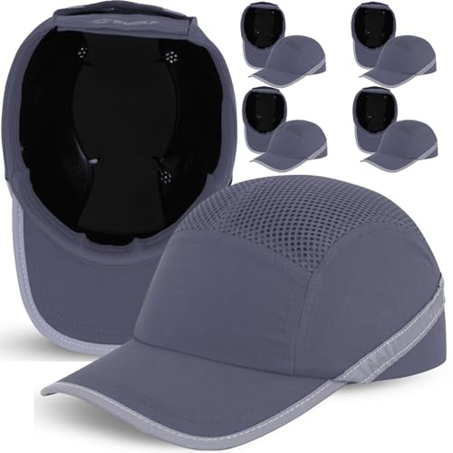 BWOLF TRIVOR Berretto protettivo da uomo, cappello di sicurezza, casco di sicurezza con guscio in ABS EN 812 con strisce riflettenti, casco protettivo, grigio, 5 pezzi